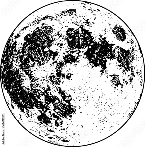 Antique style hand drawn line art and dot work full moon isolated. Boho chic tattoo or print design vector illustration