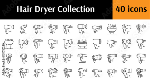Simple Linear Icon of Hair Dryer. Minimalistic Linear Pictogram for Web and Graphic Design, Apps, Banners, Social Network and Cards