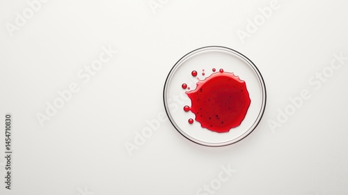 Petri dish with blood on a white background. Top view.