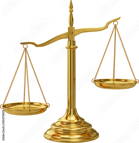 Golden Justice Scales Unevenly Leaning, Representing Imbalance in Judgement, Isolated on Black Backdrop, Crisp Lighting, Conveying Seriousness, Luxury, Ideal for Legal Matters, Fair Trade Concepts
