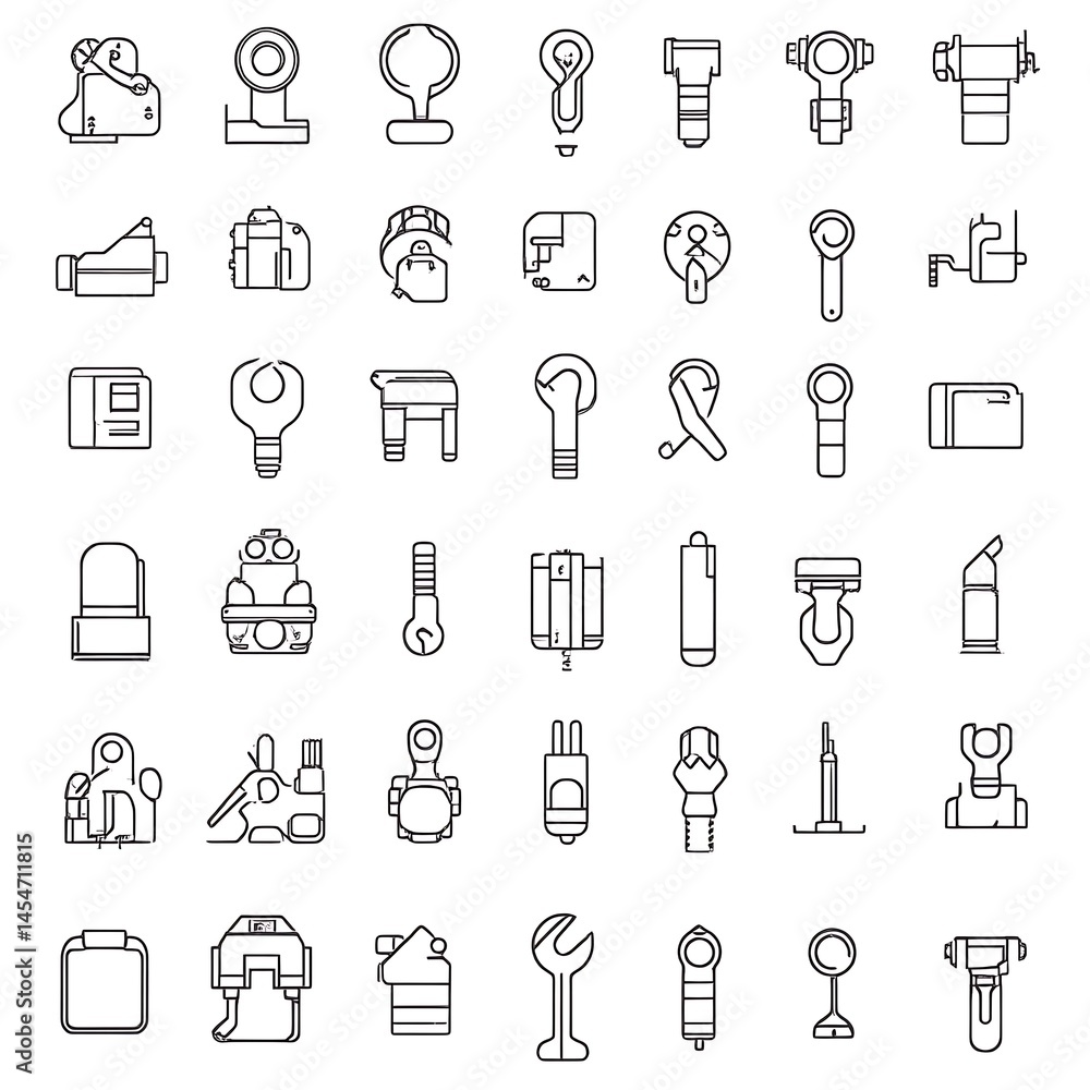 A Collection of Line Drawn Illustrations Depicting Various Objects And Tools A Collection of Line Drawn Illustrations Depicting Various Objects And Tools