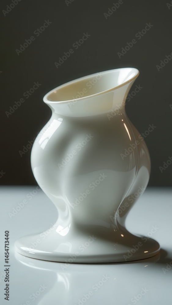 Abstract white ceramic vase with unique curved design on smooth surface. Abstract white ceramic vase with unique curved design on smooth surface.