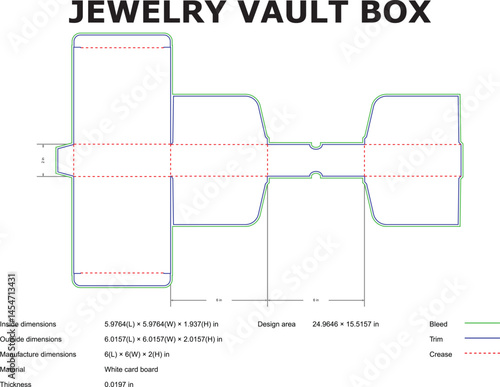 Jewelry Vault Box Die Cut Template With Dimensions For Product Packaging