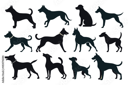 Vector, Isolated Black Silhouette of a Dog – Pet Animal Icon Collection