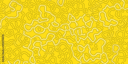 Monochrome reaction diffusion seamless pattern. Abstract background. Organic line art endless wallpaper. Black and yellow colors. Turing generative design. vector illustration