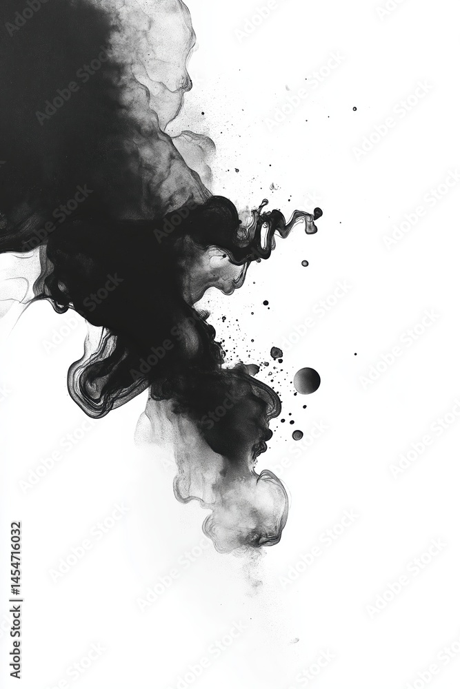Fototapeta premium Black Ink Cloud on White Background