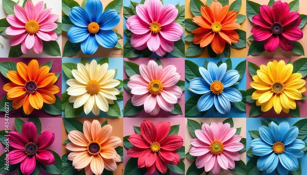 Symmetrical floral squares arranged in a grid , stylish, graphic, square Symmetrical floral squares arranged in a grid , stylish, graphic, square