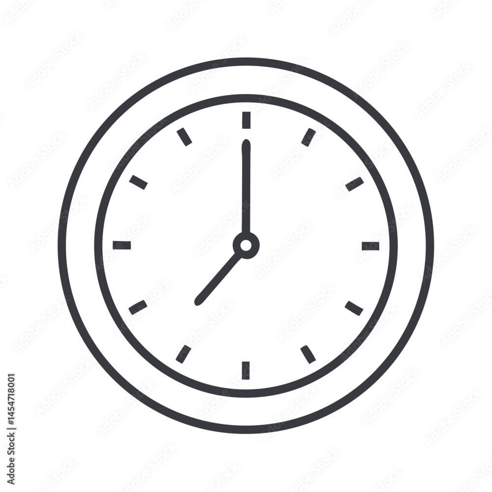 Wall clock icon with black outlines on white background Wall clock icon with black outlines on white background
