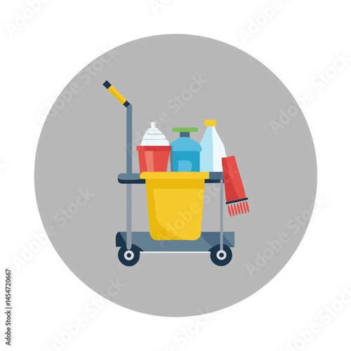 Cleaning supplies cart icon in modern flat design