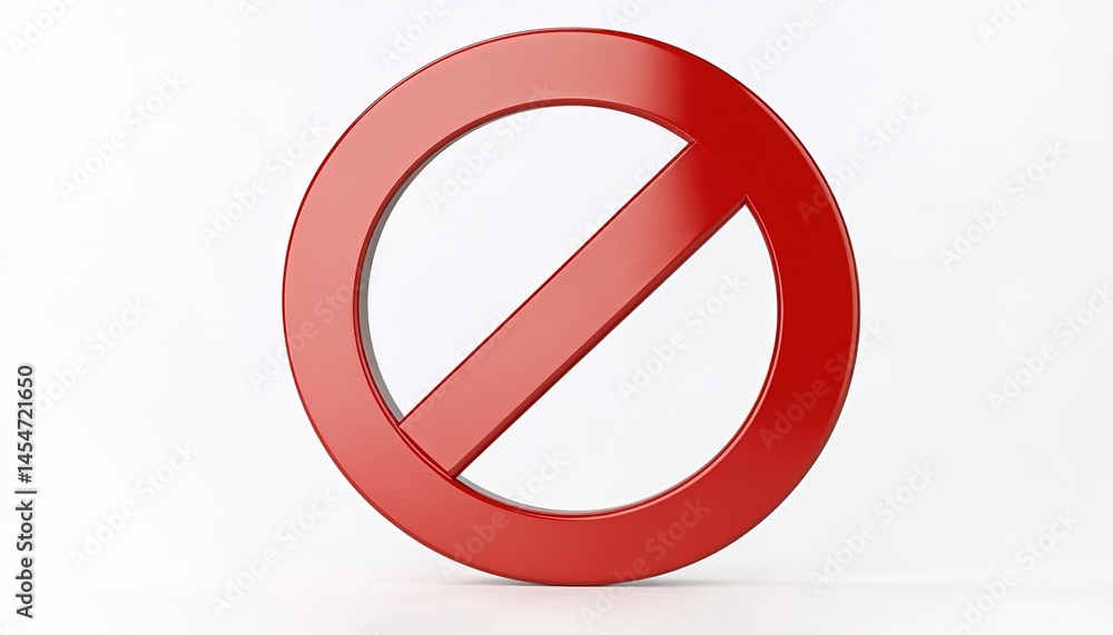 A 3D - rendered red no - entry sign with a shiny surface against a simple gray background A 3D - rendered red no - entry sign with a shiny surface against a simple gray background