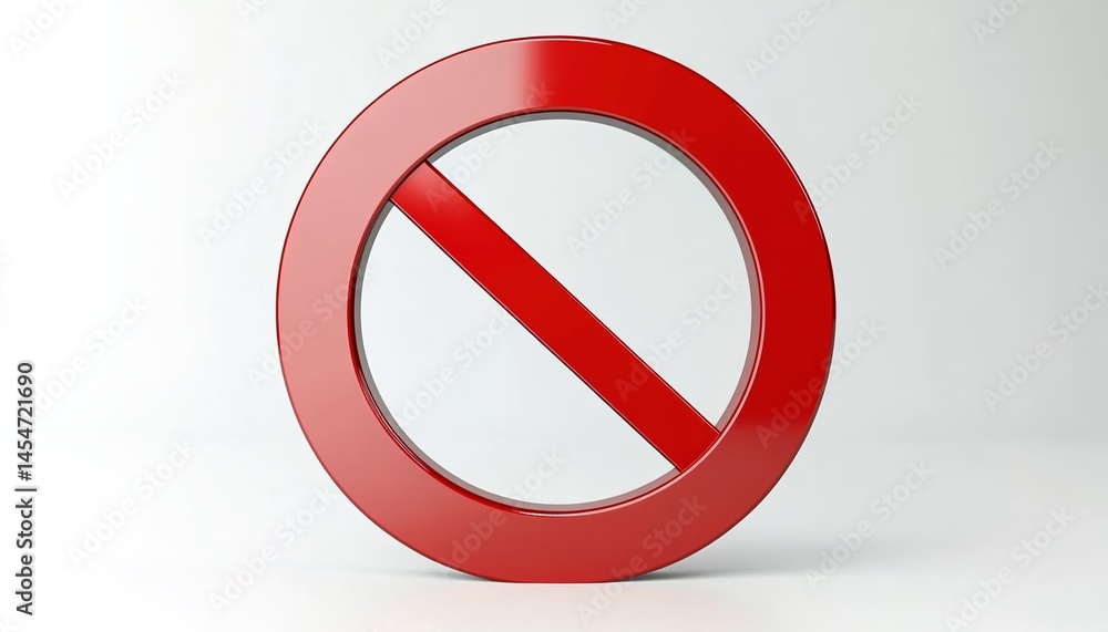 A 3D - rendered red no - entry sign with a shiny surface against a simple gray background A 3D - rendered red no - entry sign with a shiny surface against a simple gray background