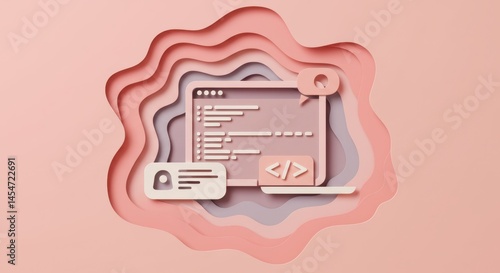 Pale pink background with gray square