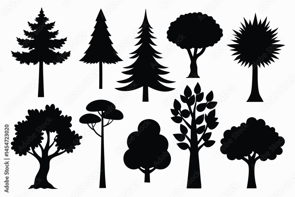 Fototapeta premium Vector Tree Silhouette Pack – Nature, Woodland and Botanical Icons