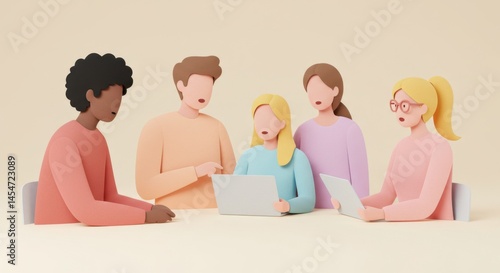 Pastel colored figures childlike illustration style