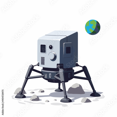 Illustration of a moon lander module on lunar surface, space exploration