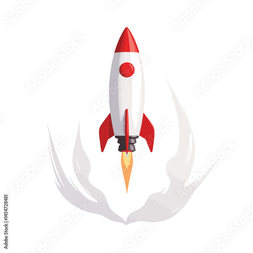 Sleek rocket launching with dynamic smoke trail, upward energy