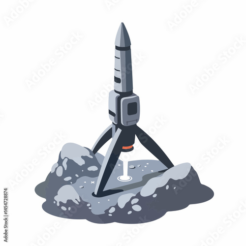 Futuristic drill rig extracting ore from asteroid surface, space exploration