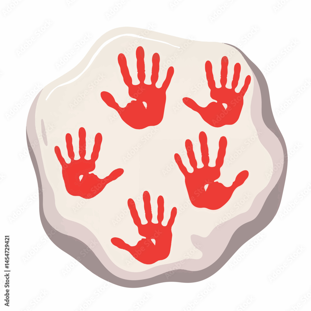 Fototapeta premium Red handprints on smooth rock surface, artistic expression