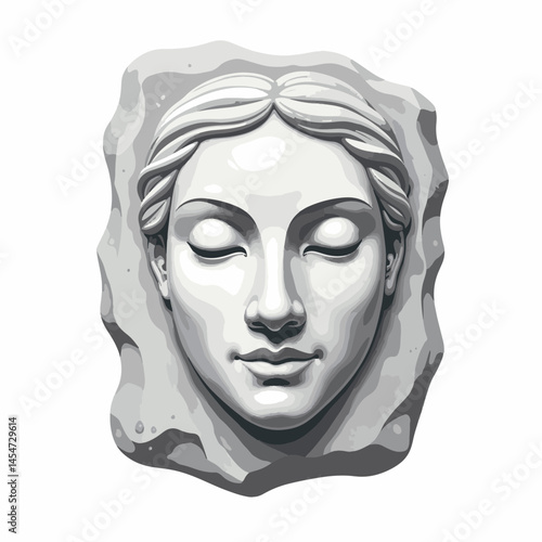Serene stone face sculpture with chiseled features, artistic simplicity