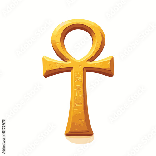 Golden Egyptian ankh amulet showcased on white background, life symbol