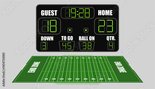 American football field with scoreboard. Vector