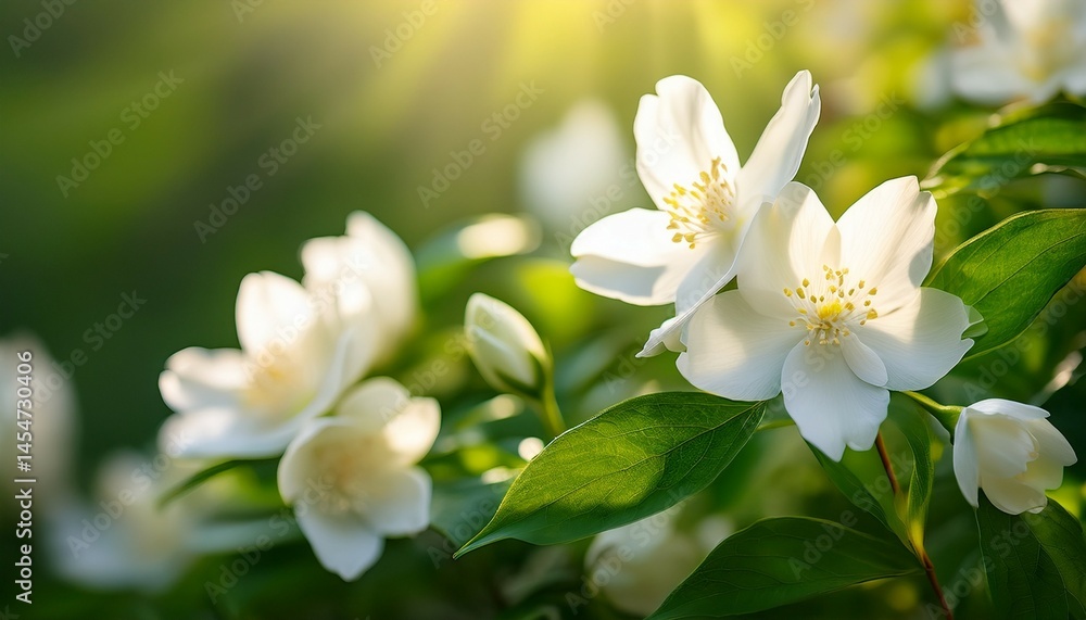 Obraz premium delicate jasmine petals unfolding in lush greenery spring flowers