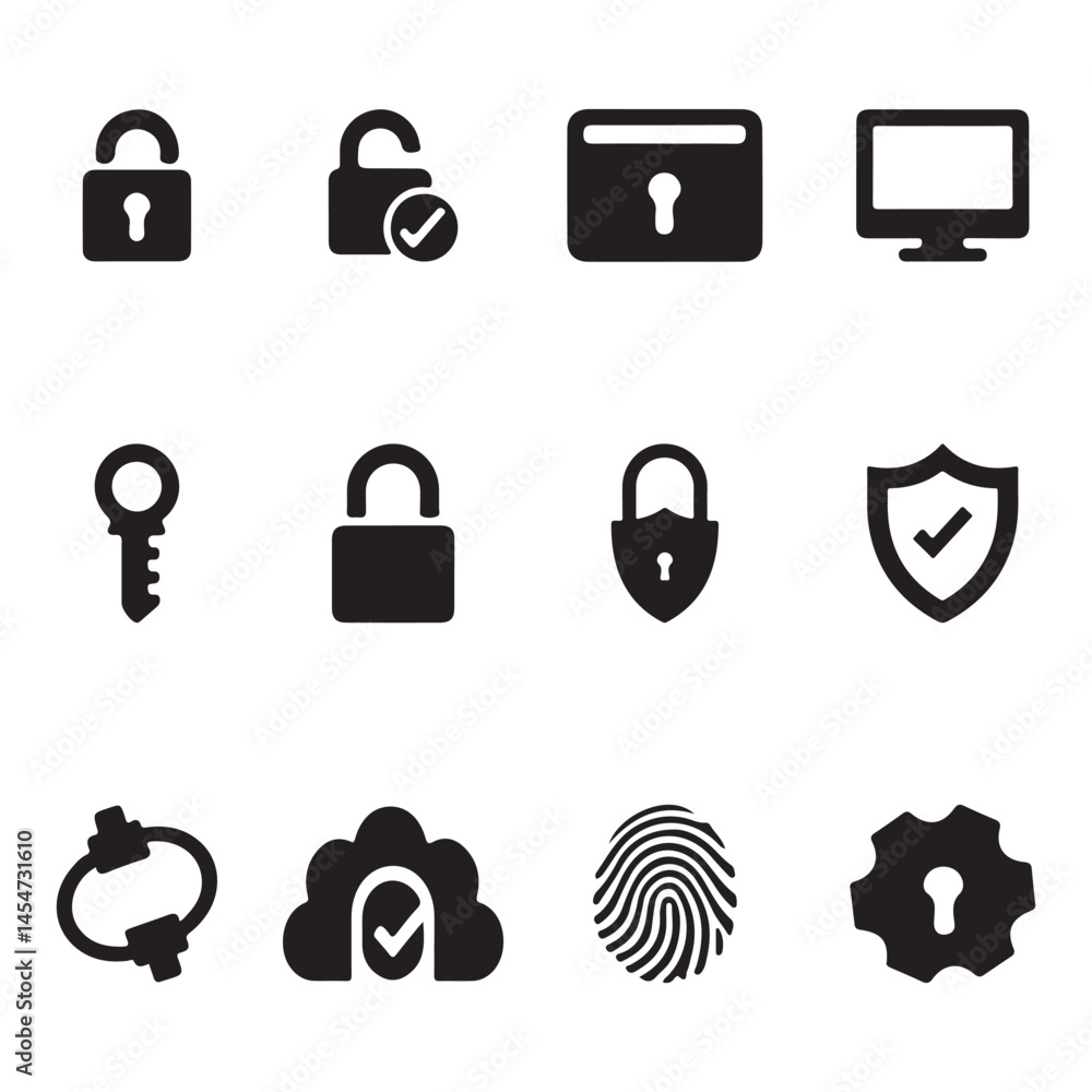 Cybersecurity and Data Protection Icons for Digital Safety Concepts Vector White Background Cybersecurity and Data Protection Icons for Digital Safety Concepts Vector White Background