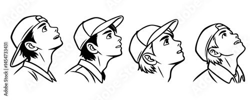さまざまな表情のアニメ少年ベクター、手書き風アート