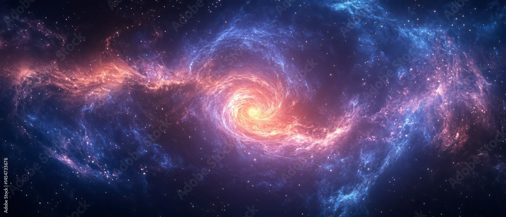 Fototapeta premium Nebula bursts with orange and blue light, swirling against a starry backdrop.