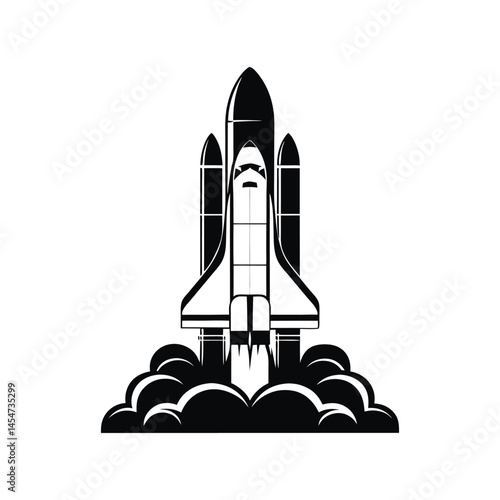 Iconic Black and White Space Shuttle Launch Illustration