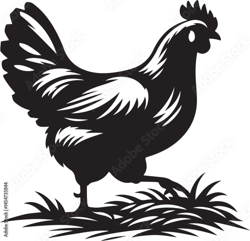 rooster and hen, hen chicken icon silhouette vector style with white background