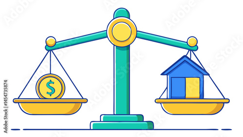 House vs Money Balancing the scales of homeownership a colorful illustration depicting the financial