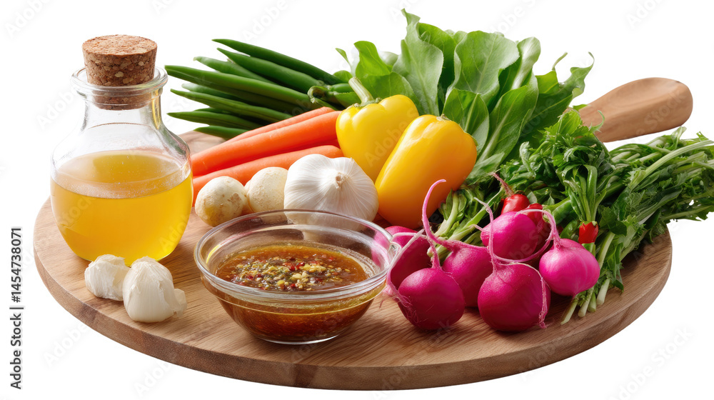 Freshness on the Board: A vibrant assortment of fresh, raw vegetables and aromatic herbs and oil and salad are artfully arranged on a rustic wooden board, capturing a healthy, appetizing. Freshness on the Board: A vibrant assortment of fresh, raw vegetables and aromatic herbs and oil and salad are artfully arranged on a rustic wooden board, capturing a healthy, appetizing.