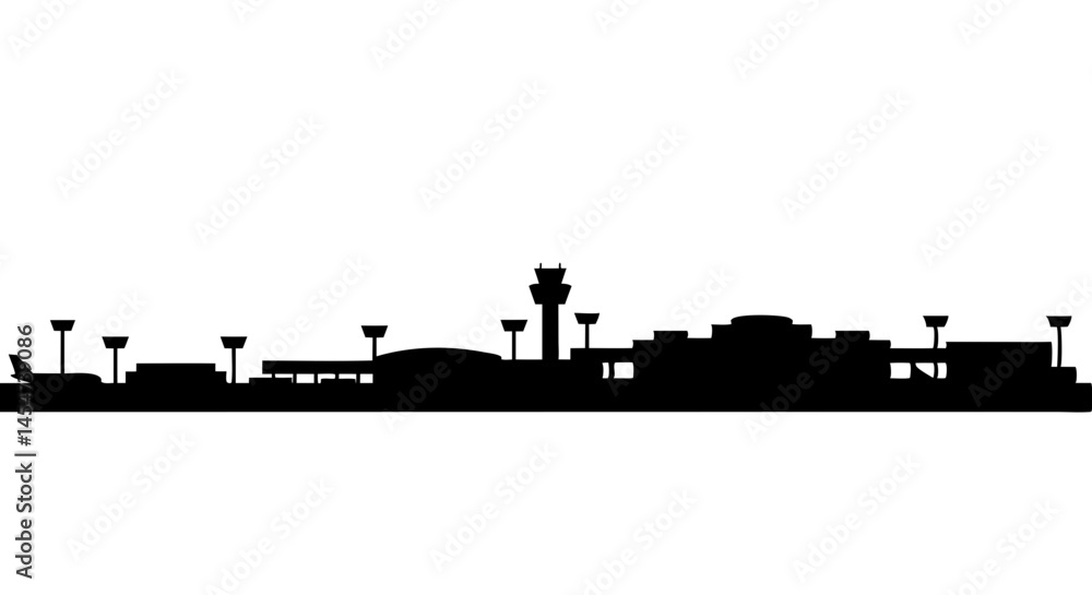 Naklejka premium Airport Silhouette at Sunset Against Gradient Background 