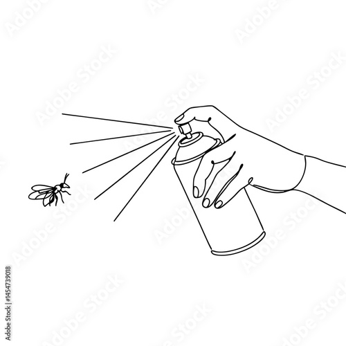 Hand spraying insect repellent towards a flying insect  