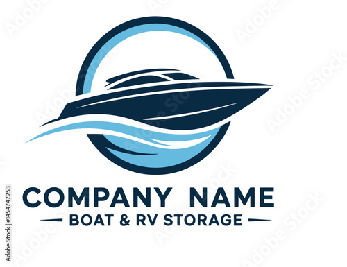 Boat and RV Storage Company Logo Design with Modern Speedboat Icon