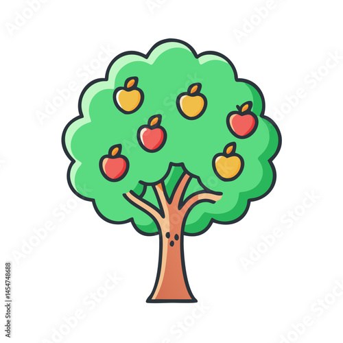 Illustration of an apple tree with red and yellow apples, tree, fruit, orchard, nature, harvest season