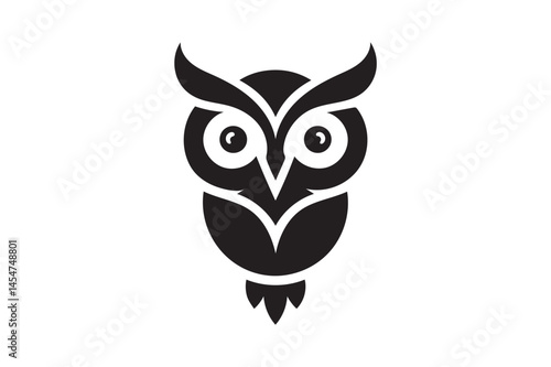 Black owl vector icon silhouette on white background.