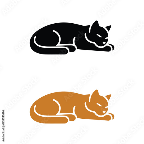 Silhouette of sleeping cat vector on a white background.