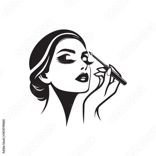 Girl applying eyeliner logo vector in elegant style.