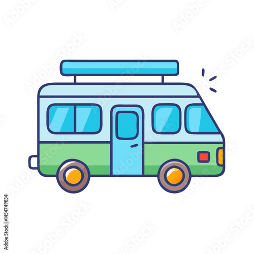 Illustration of a camper van vehicle travel trailer rv recreational vehicle camping vacation trip