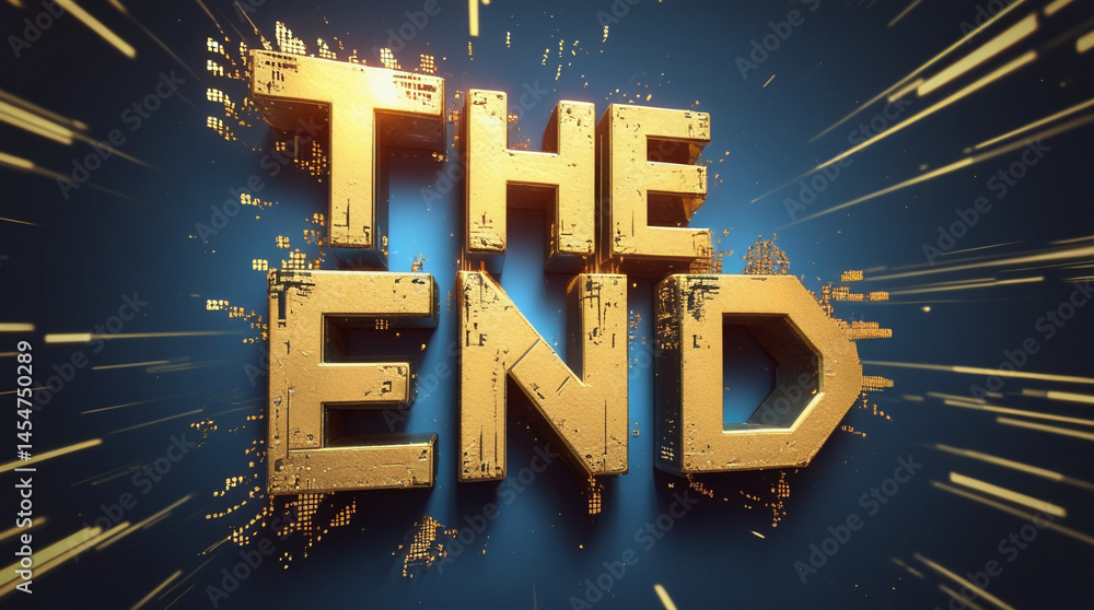 The end text concept with cinematic style typography representing final scene closure in films, videos, or dramatic storytelling visuals.