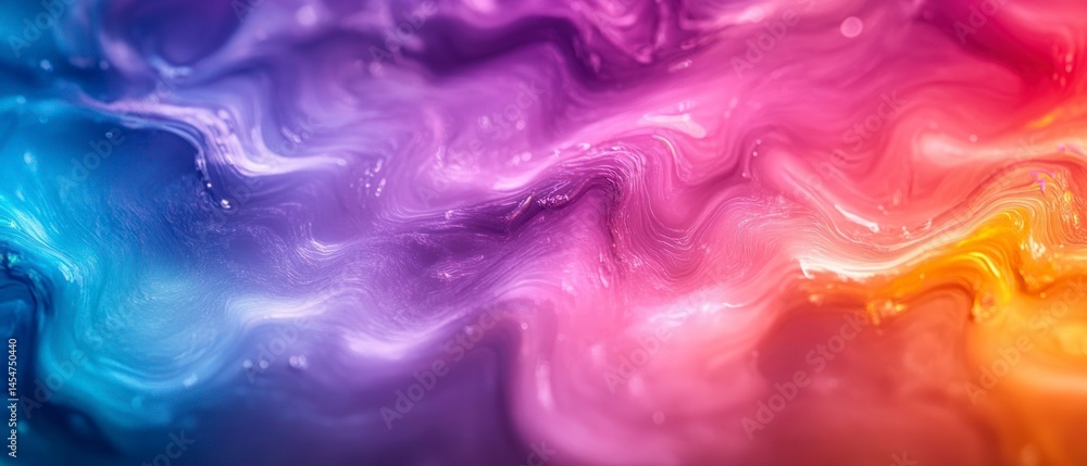 Fototapeta premium Swirling liquid showcases blended iridescent colors, creating a dynamic abstract texture.