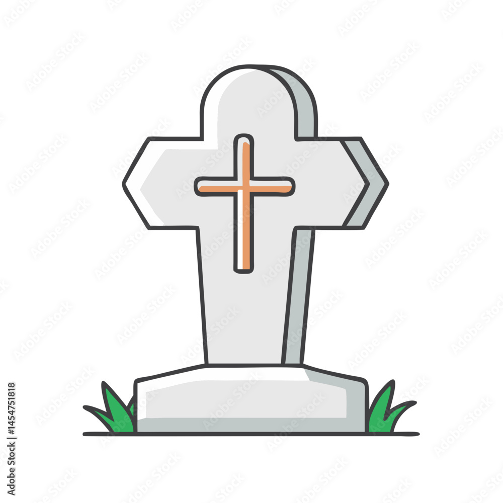Obraz premium Illustration of tombstone gravestone with cross for cemetery memorial and halloween decor