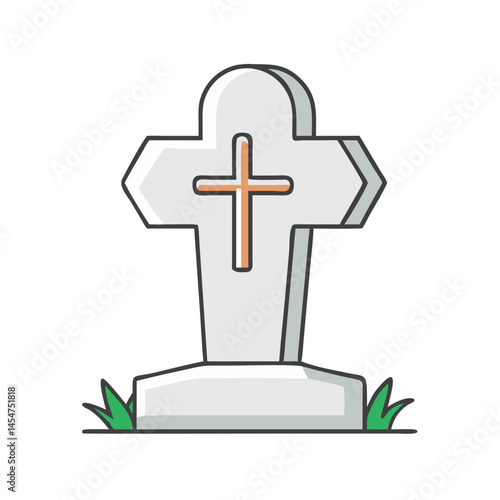 Illustration of tombstone gravestone with cross for cemetery memorial and halloween decor