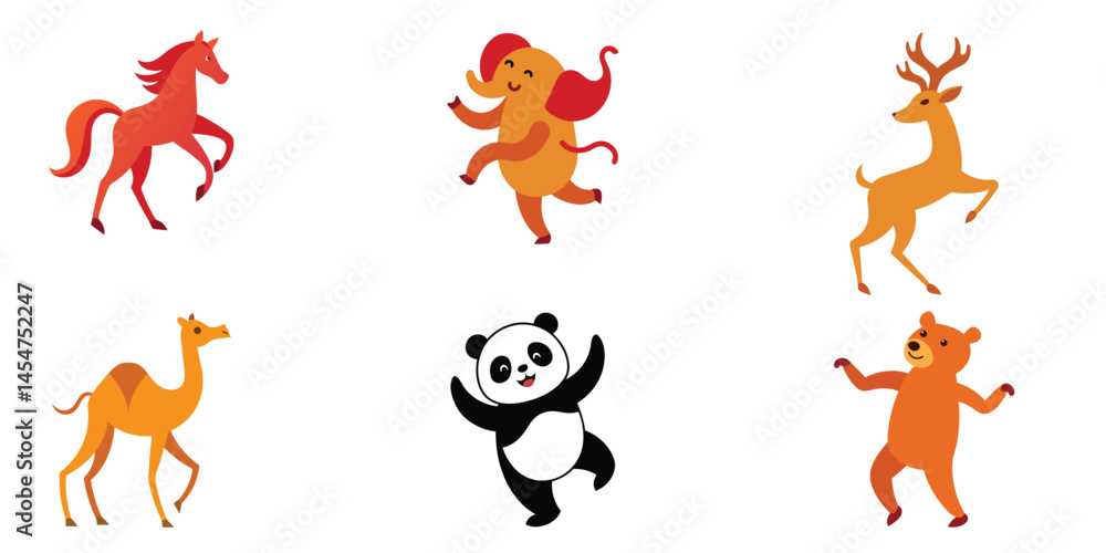 Set of Animal Vector Illustration on White Background, Bundle of 6 Animals Set of Animal Vector Illustration on White Background, Bundle of 6 Animals