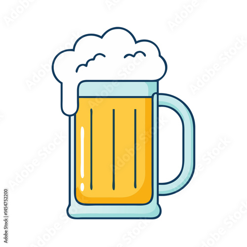 Illustration of beer mug with foam, beer, drink, beverage, alcohol, glass, pub, bar, and brewery mug