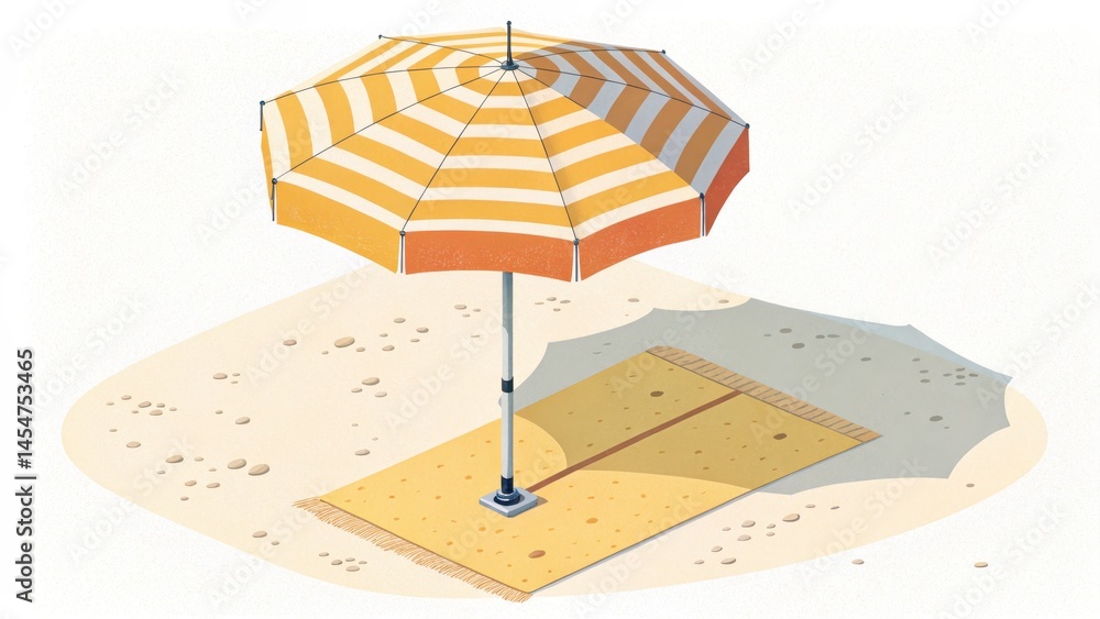 Fototapeta premium Colorful Beach Umbrella on Sandy Surface with Shadow and Texture