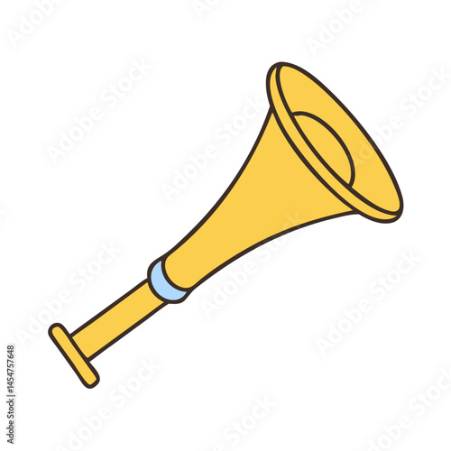 Illustration of a yellow brass horn, musical instrument, trumpet, sound, and fanfare vector art