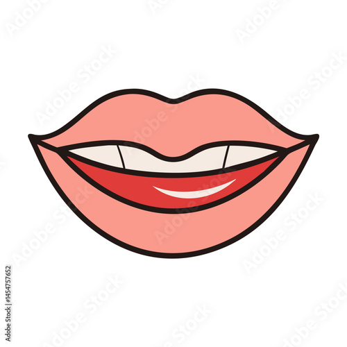 Illustration of beautiful pink lips with teeth and red inside for beauty and fashion design